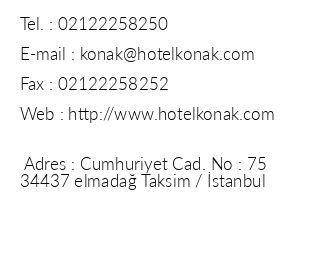 Konak Hotel Taksim iletiim bilgileri